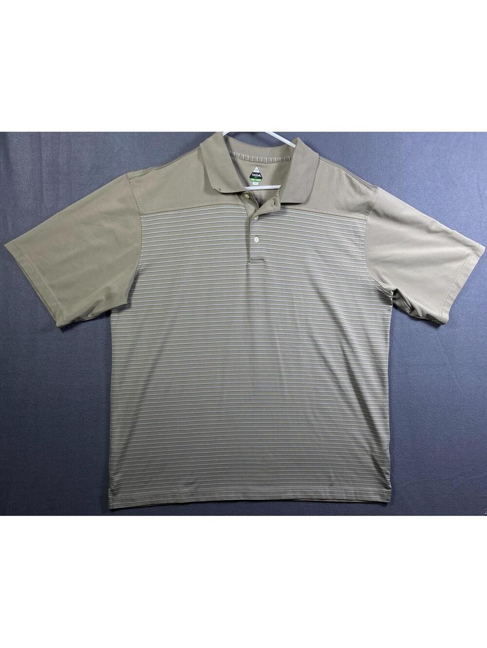 Bolle Tech Men XLarge Stretch Tan Striped S/S Golf Performance Polo Shirt Tennis